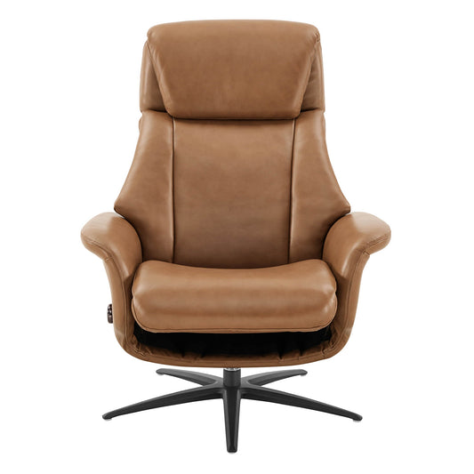 Swivel Reclining Chair with Ottoman in Genuine Leather