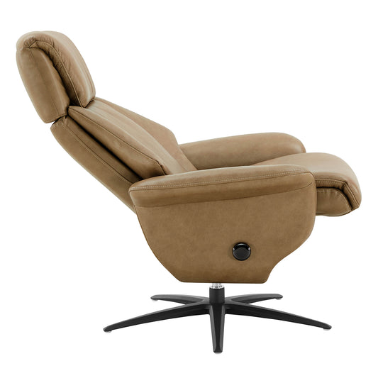 Swivel Reclining Chair with Ottoman in Genuine Leather