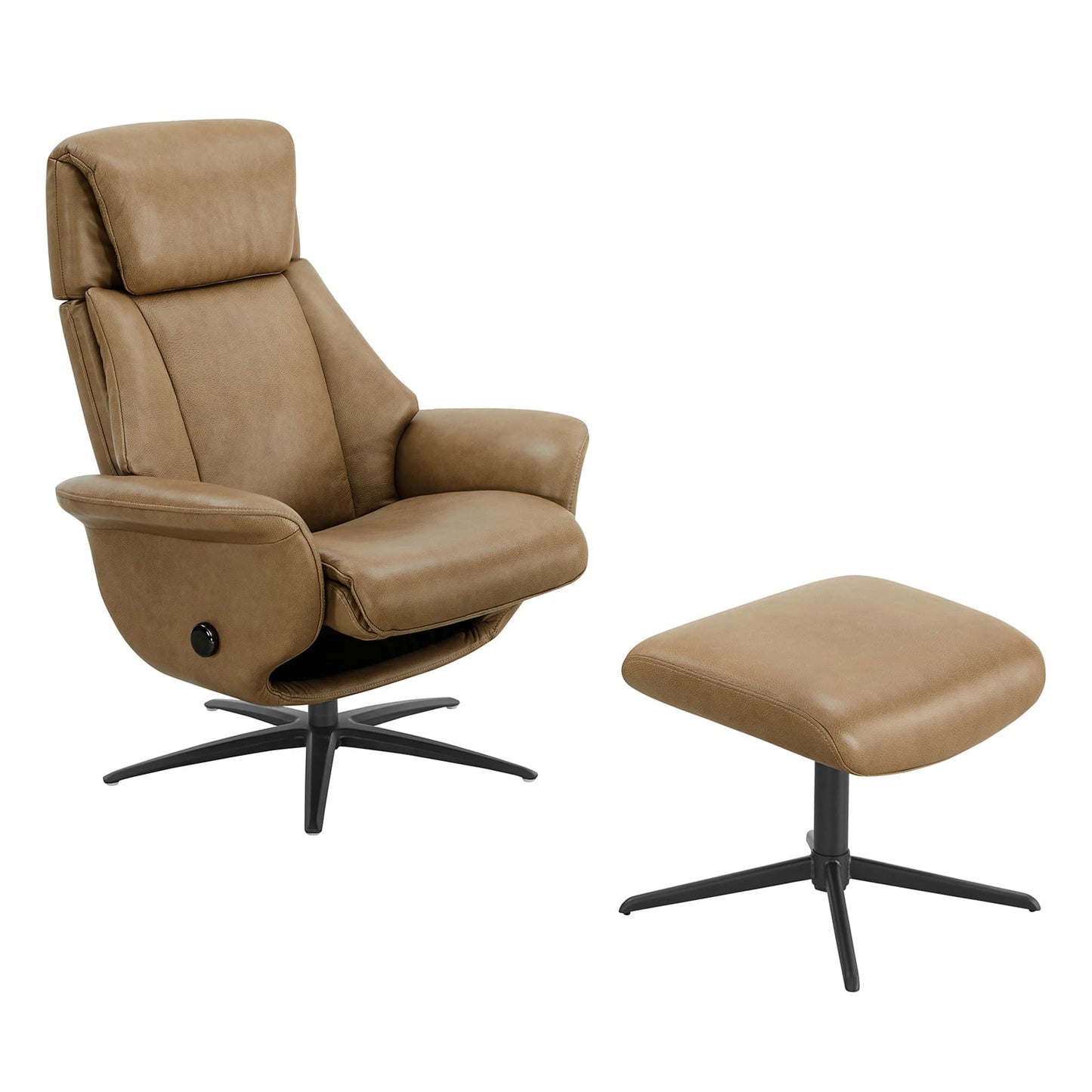 Swivel Reclining Chair with Ottoman in Genuine Leather