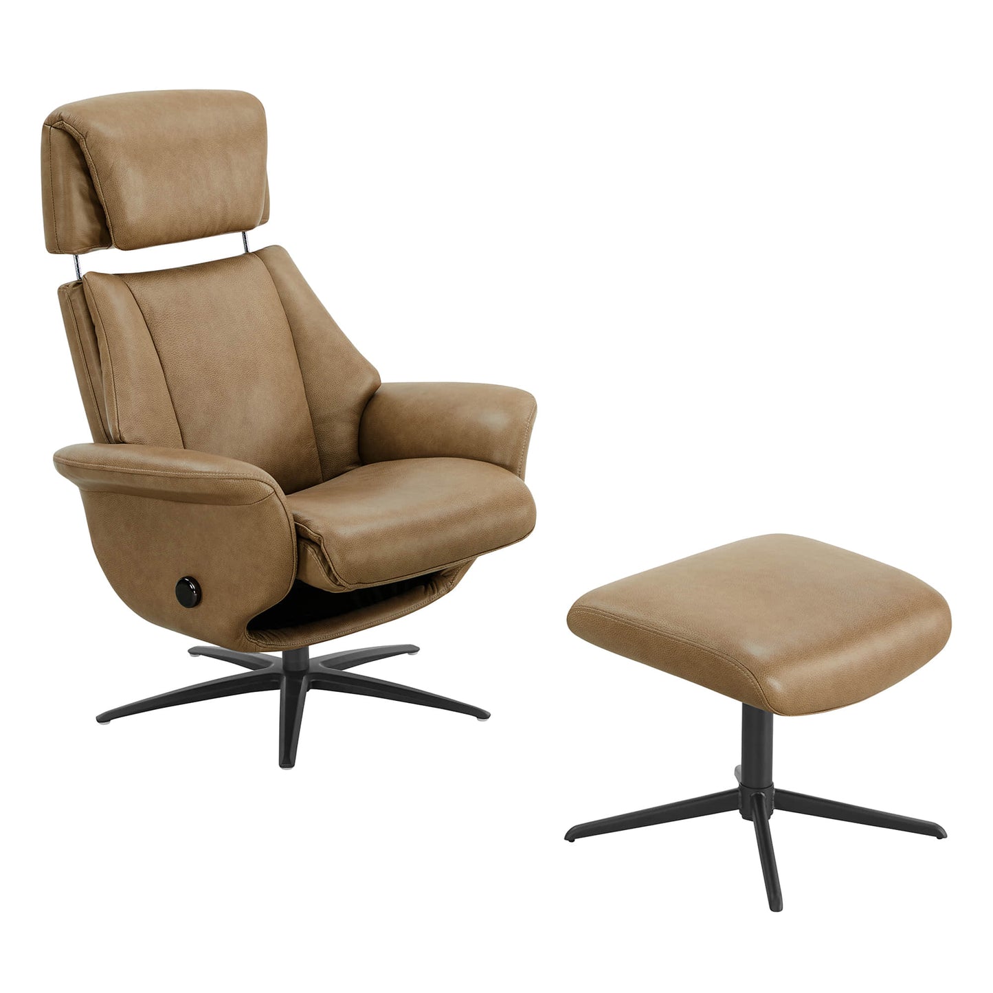 Swivel Reclining Chair with Ottoman in Genuine Leather