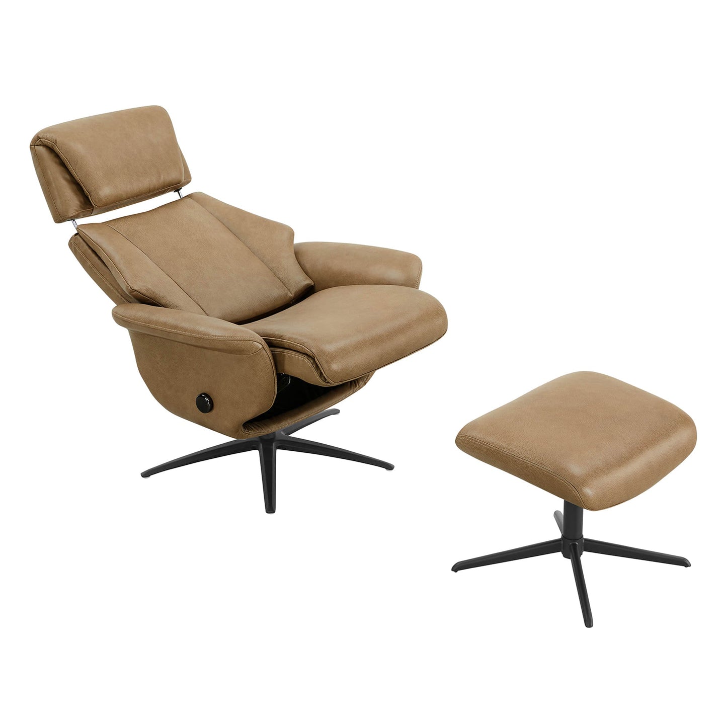 Swivel Reclining Chair with Ottoman in Genuine Leather