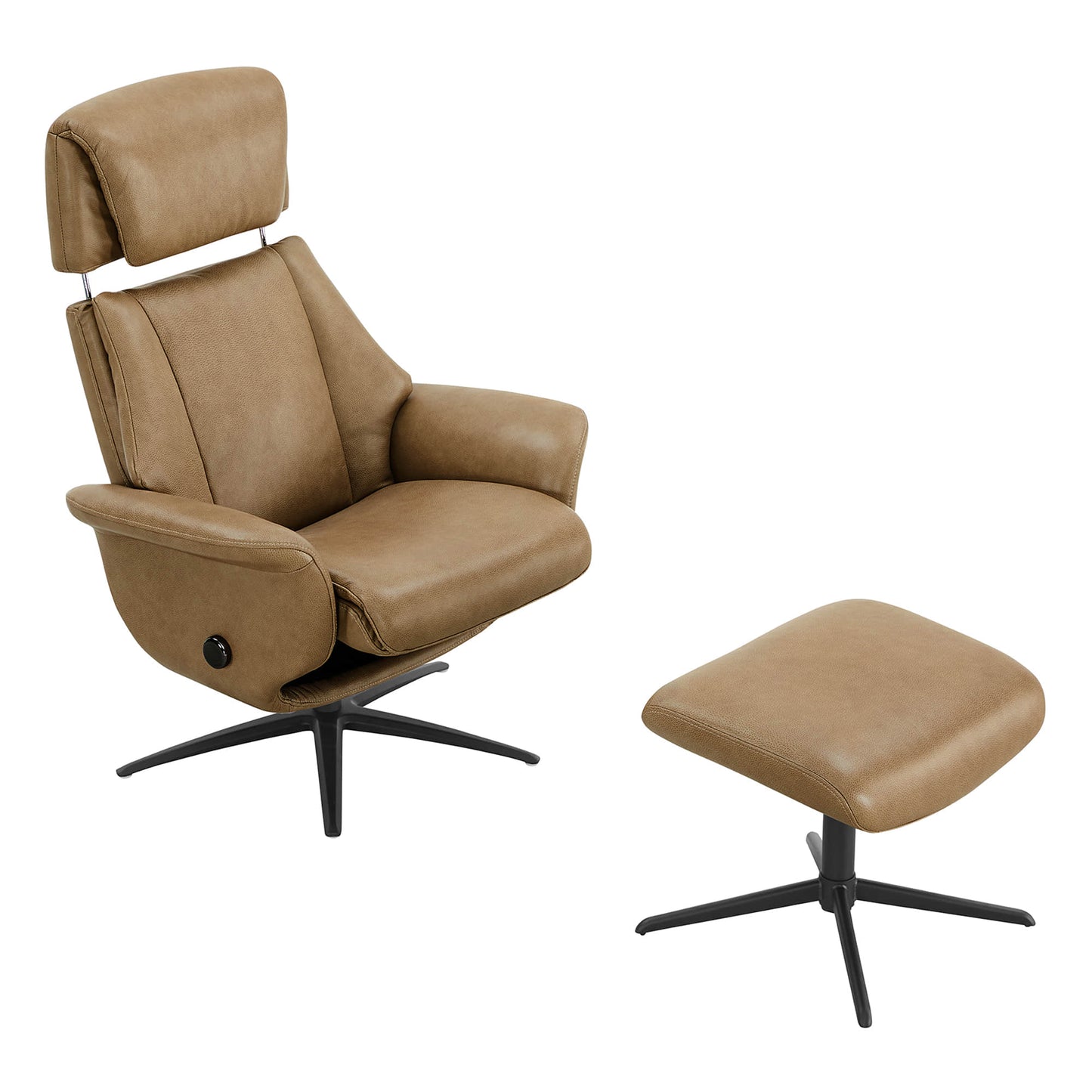 Swivel Reclining Chair with Ottoman in Genuine Leather