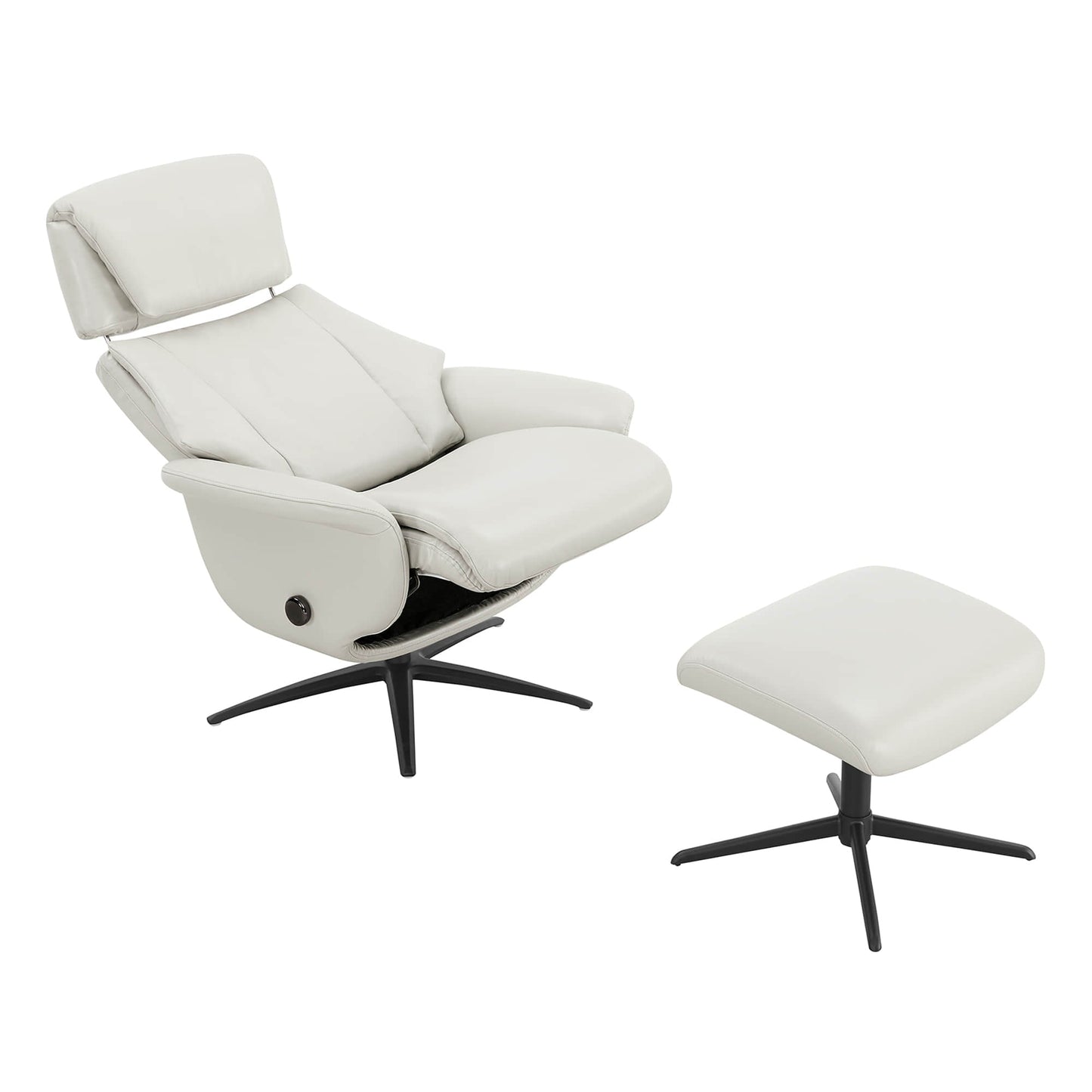 Swivel Reclining Chair with Ottoman in Genuine Leather