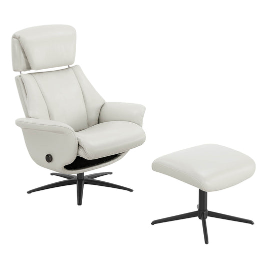 Swivel Reclining Chair with Ottoman in Genuine Leather