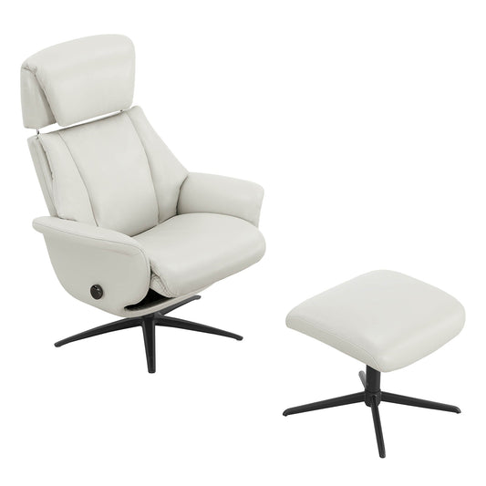 Swivel Reclining Chair with Ottoman in Genuine Leather