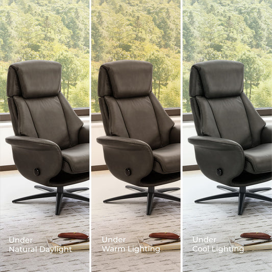Swivel Reclining Chair with Ottoman in Genuine Leather