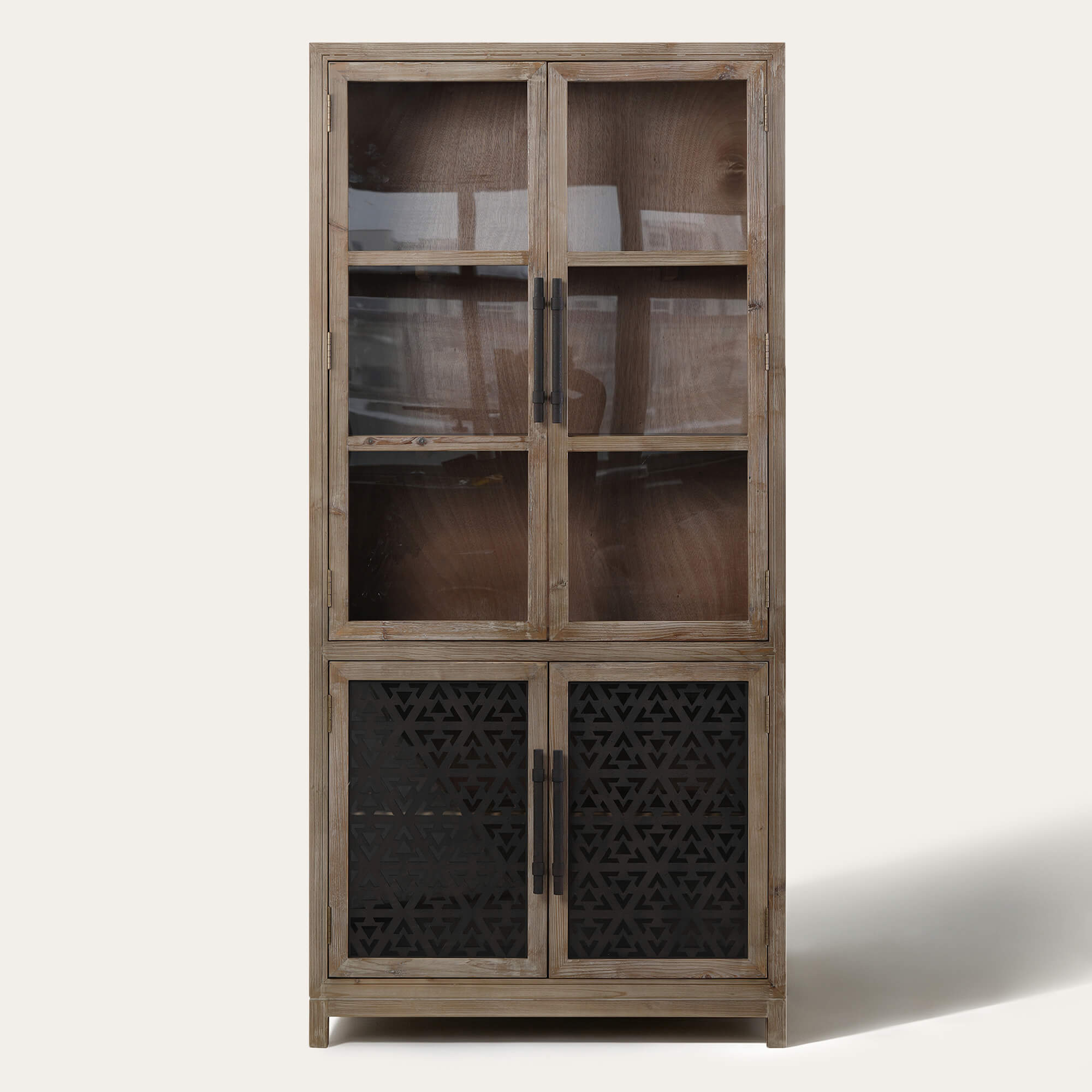 Tall Display Cabinet in Fir with Farmhouse Design