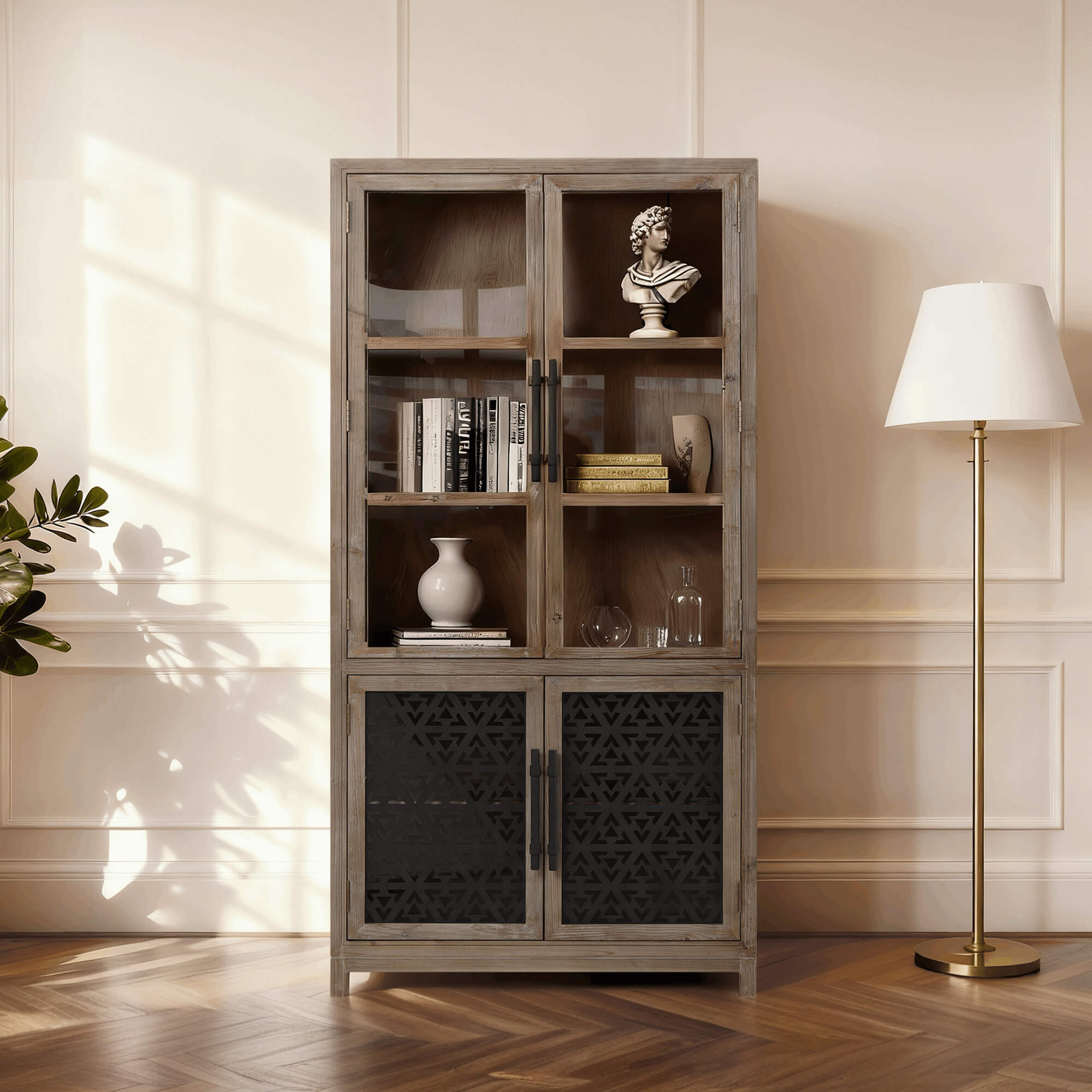Tall Display Cabinet in Fir with Farmhouse Design