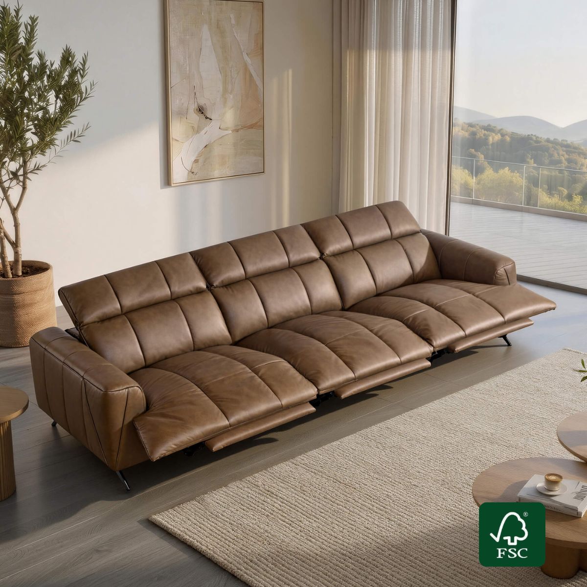 Three-Seater Reclining Sofa in Genuine Leather with Zero Gravity Design