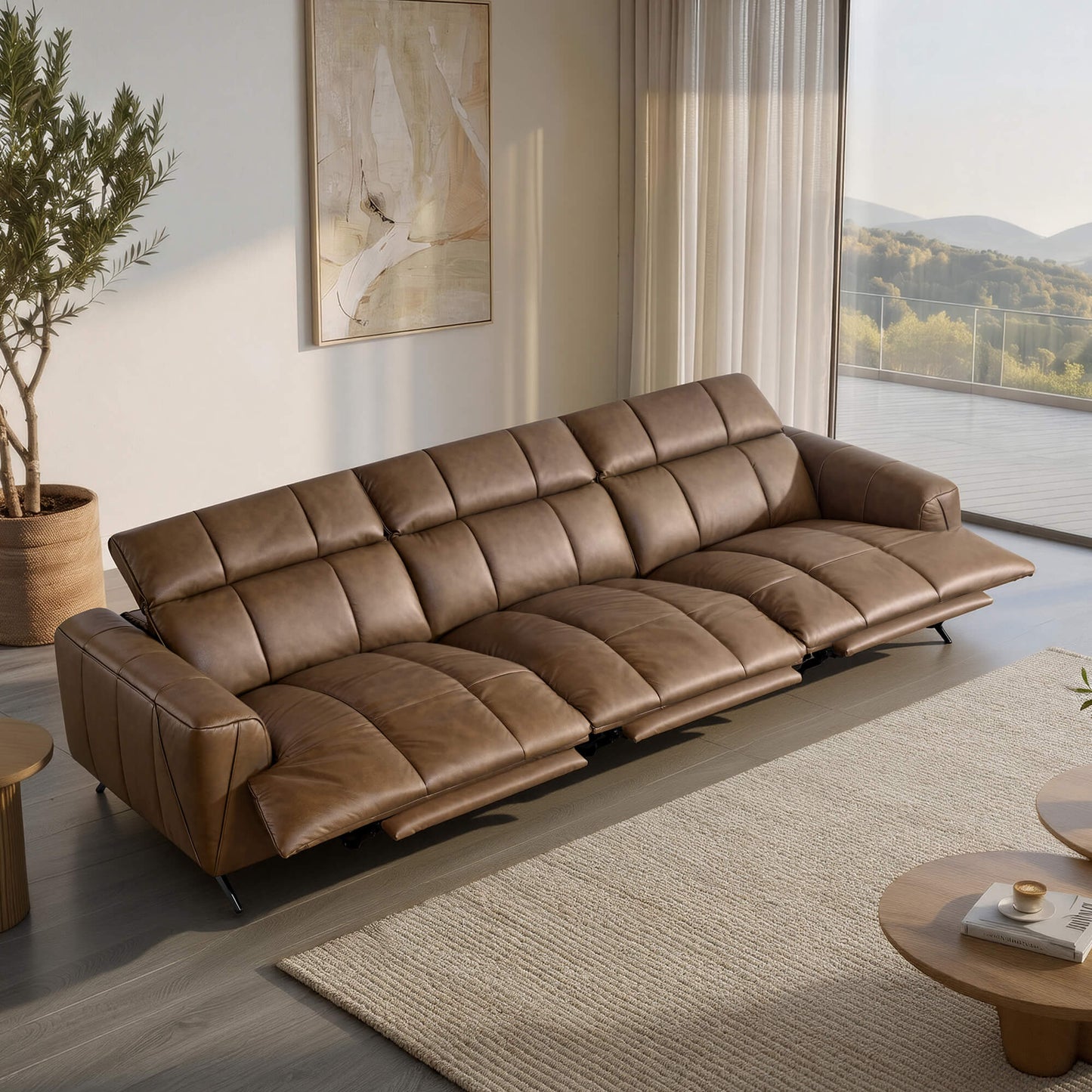 Three-Seater Reclining Sofa in Genuine Leather with Zero Gravity Design
