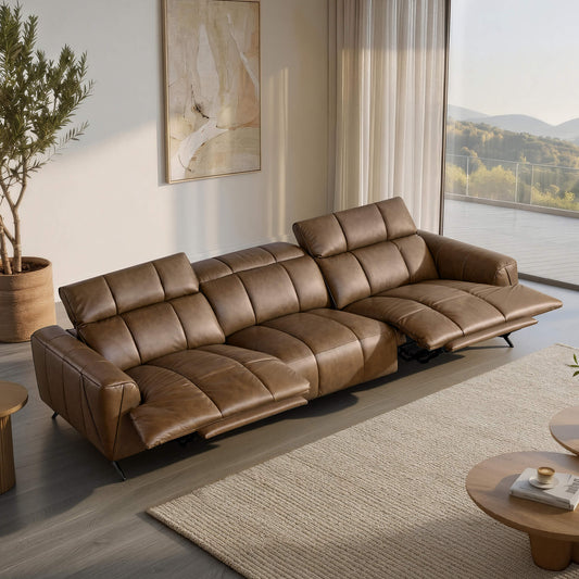 Three-Seater Reclining Sofa in Genuine Leather with Zero Gravity Design