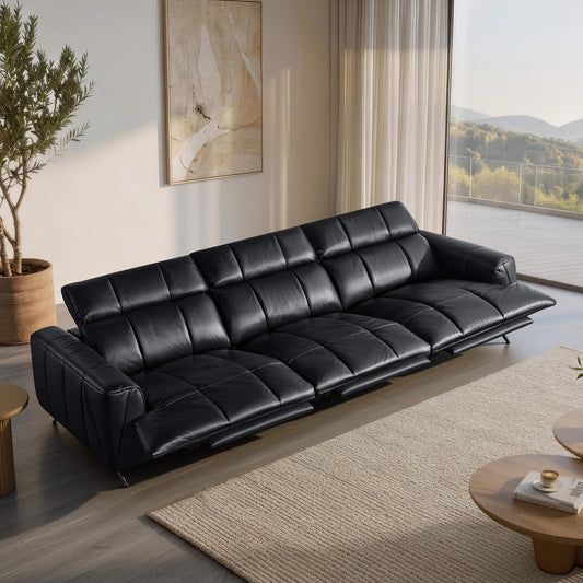 Three-Seater Reclining Sofa in Genuine Leather with Zero Gravity Design