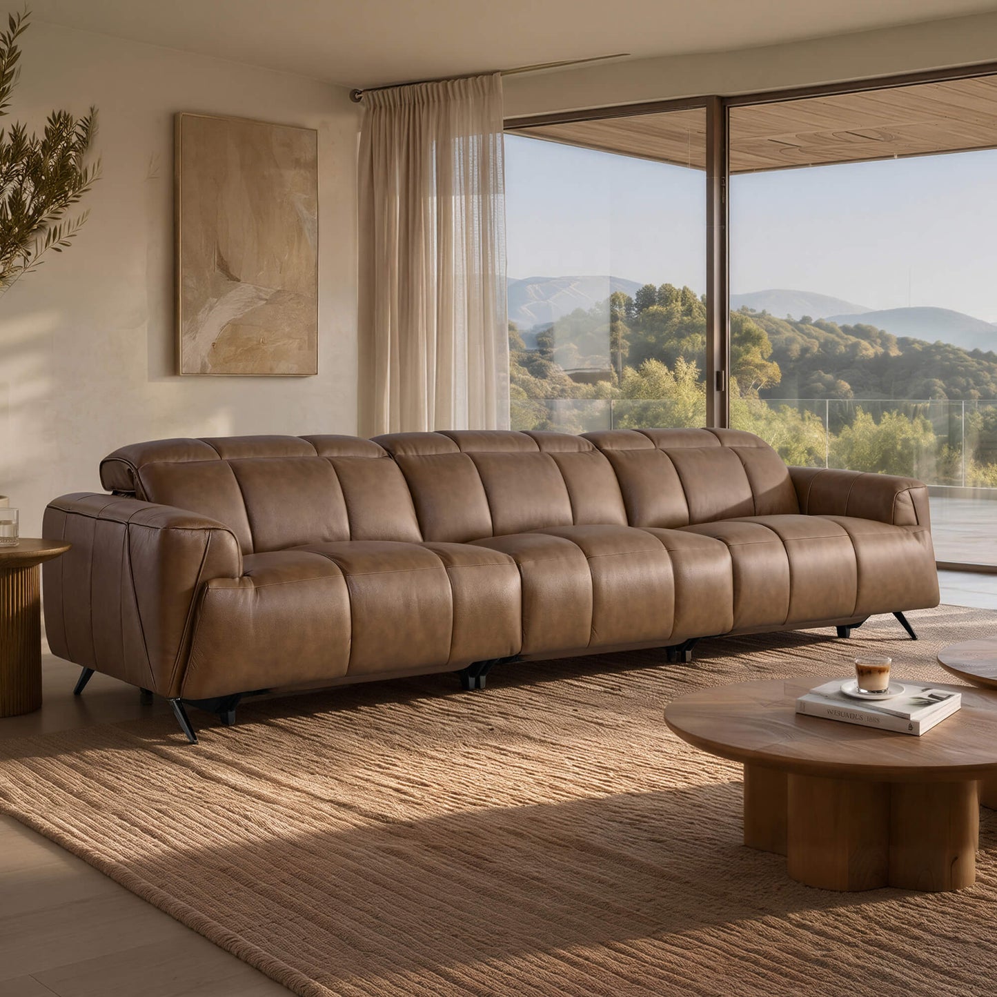 Three-Seater Reclining Sofa in Genuine Leather with Zero Gravity Design