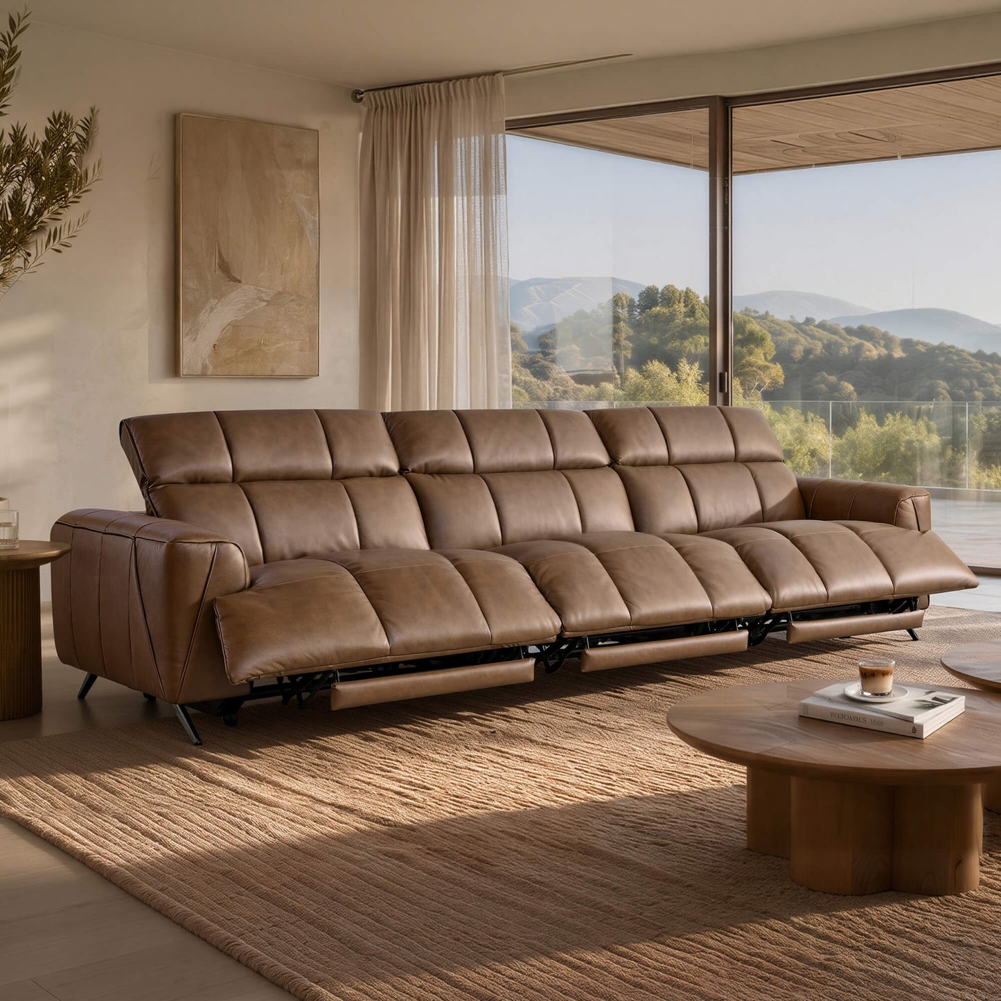 Three-Seater Reclining Sofa in Genuine Leather with Zero Gravity Design