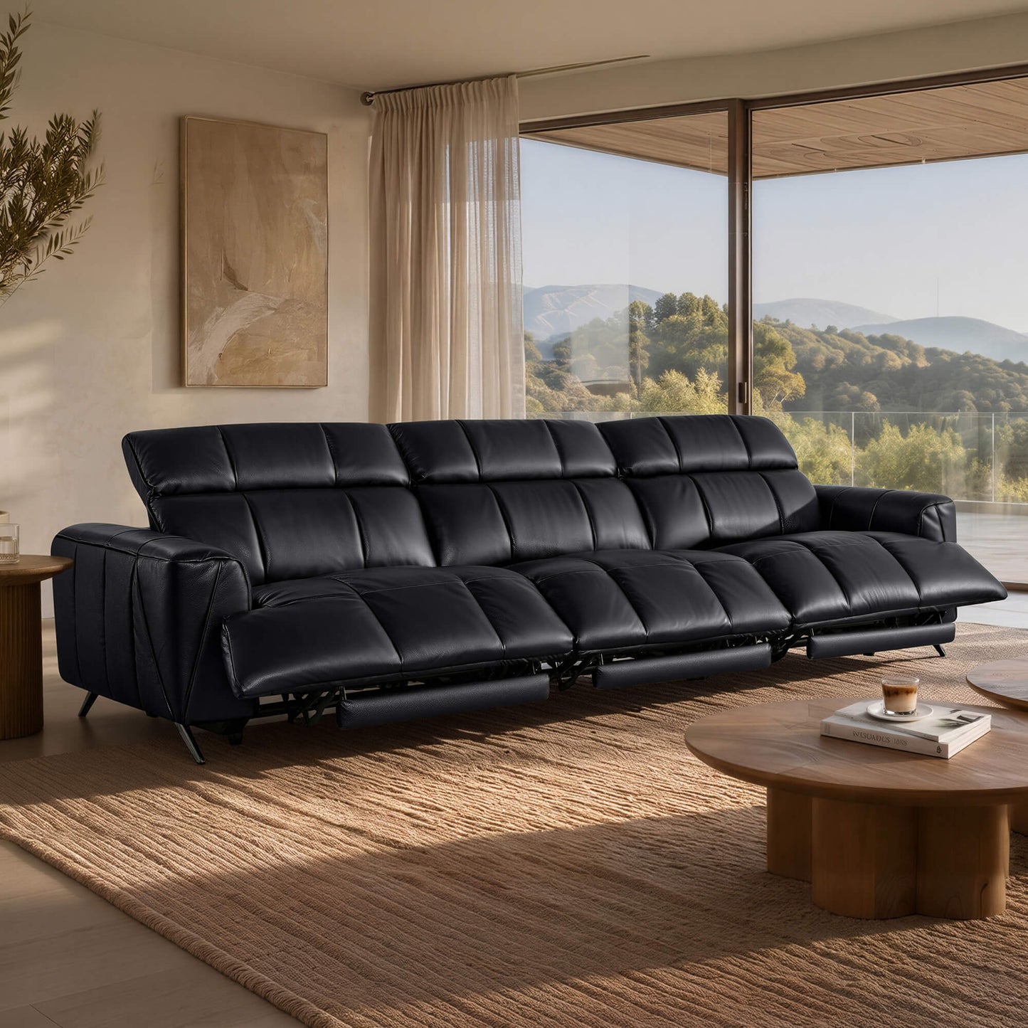 Three-Seater Reclining Sofa in Genuine Leather with Zero Gravity Design
