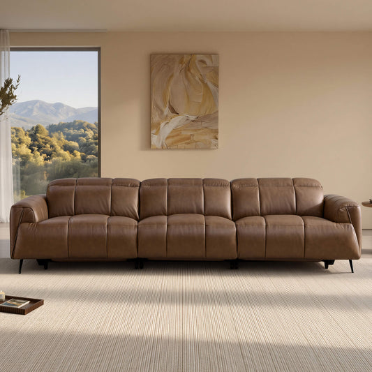 Three-Seater Reclining Sofa in Genuine Leather with Zero Gravity Design