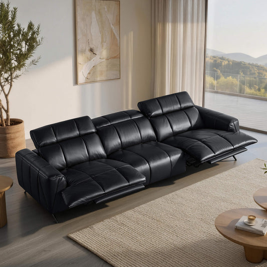 Three-Seater Reclining Sofa in Genuine Leather with Zero Gravity Design