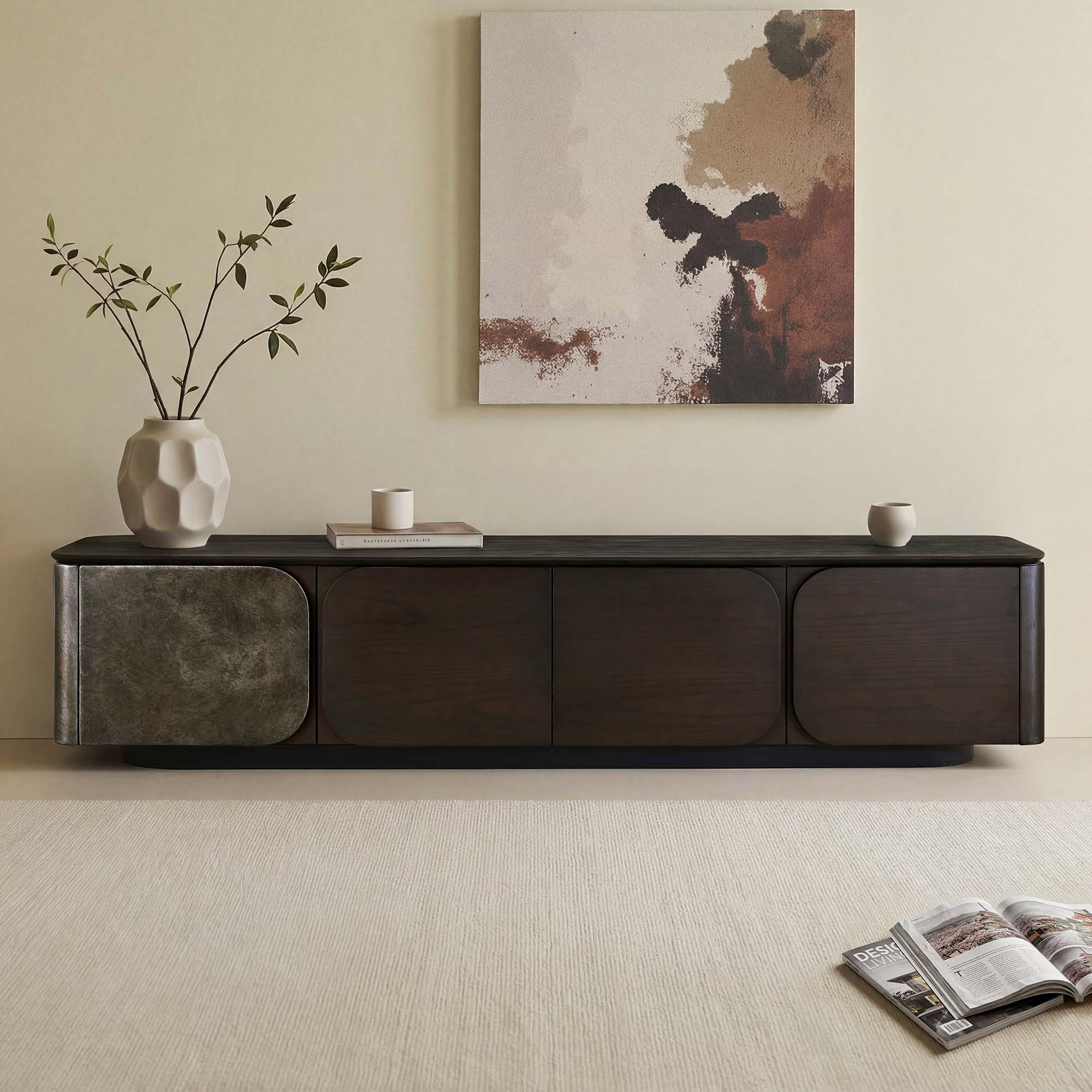 TV Media Console with Rounded Panels in 79" Size