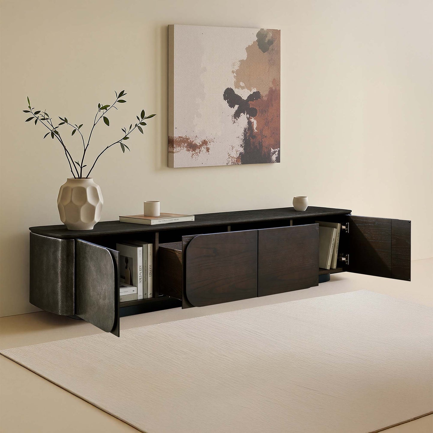 TV Media Console with Rounded Panels in 79" Size