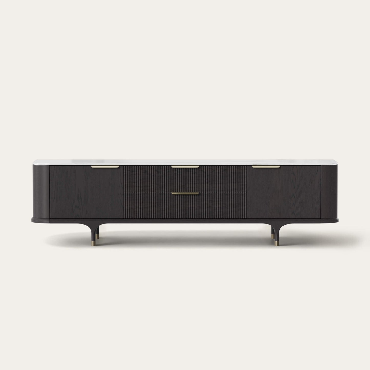 TV Stand with Sintered Stone and Oak Finish, 79 Inches