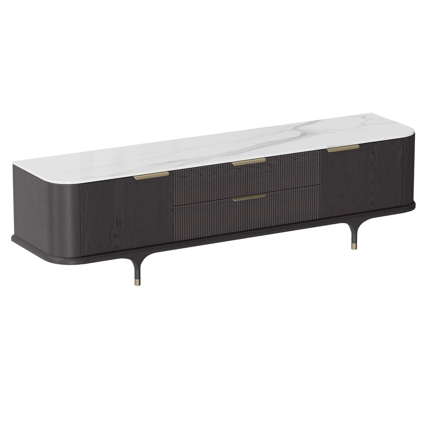 TV Stand with Sintered Stone and Oak Finish, 79 Inches