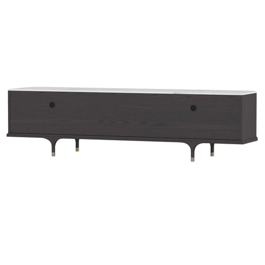 TV Stand with Sintered Stone and Oak Finish, 79 Inches