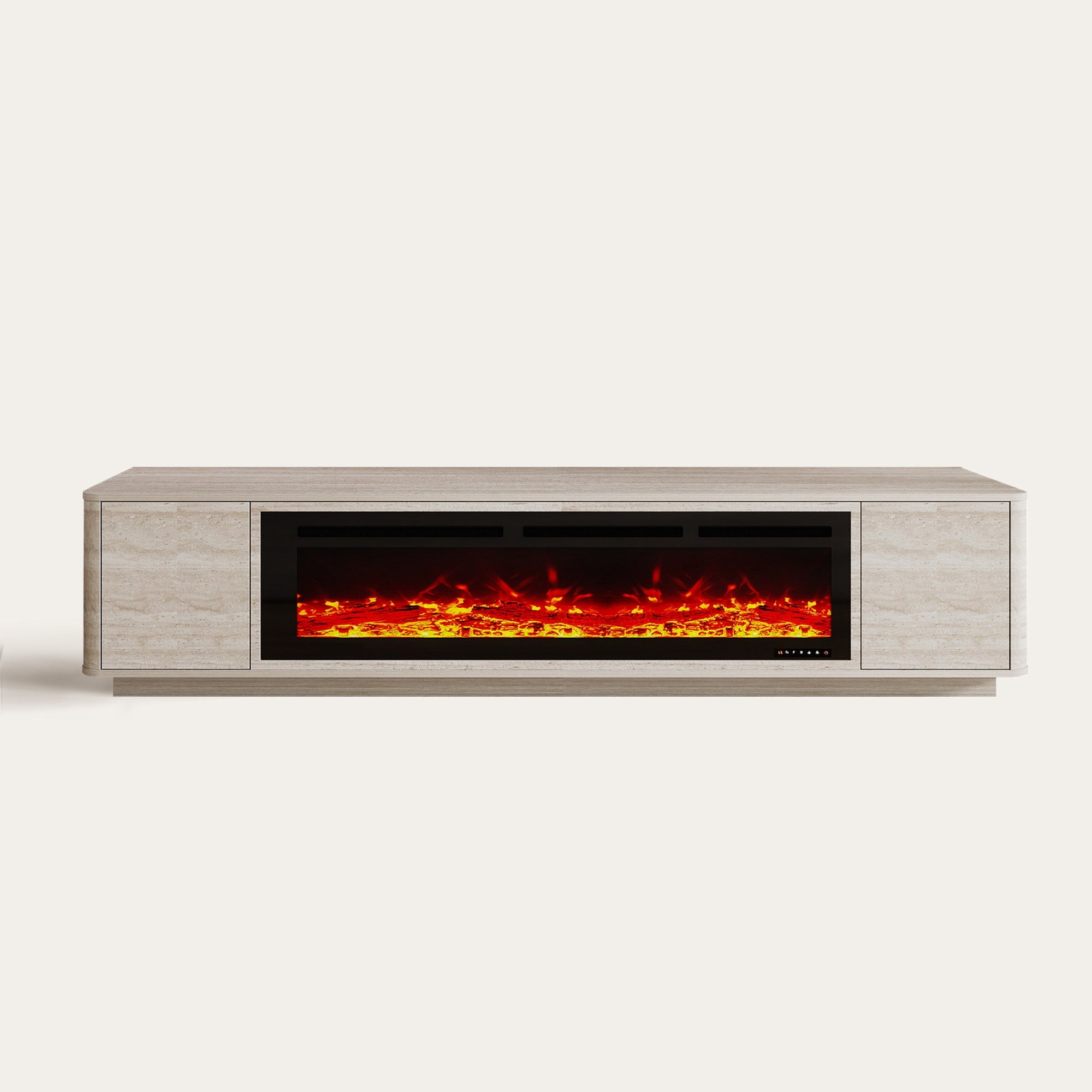 TV Stand with Travertine Finish and Electric Fireplace
