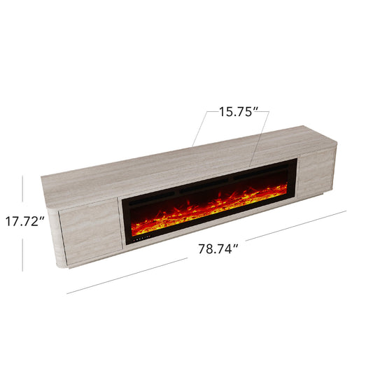 TV Stand with Travertine Finish and Electric Fireplace