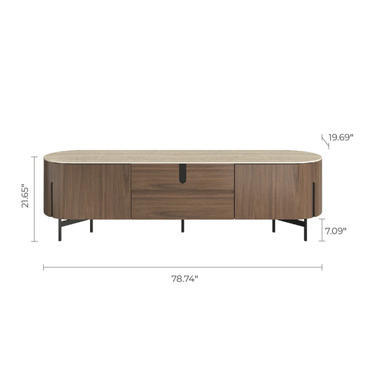 TV Stand with Travertine Top and 79-Inch Width