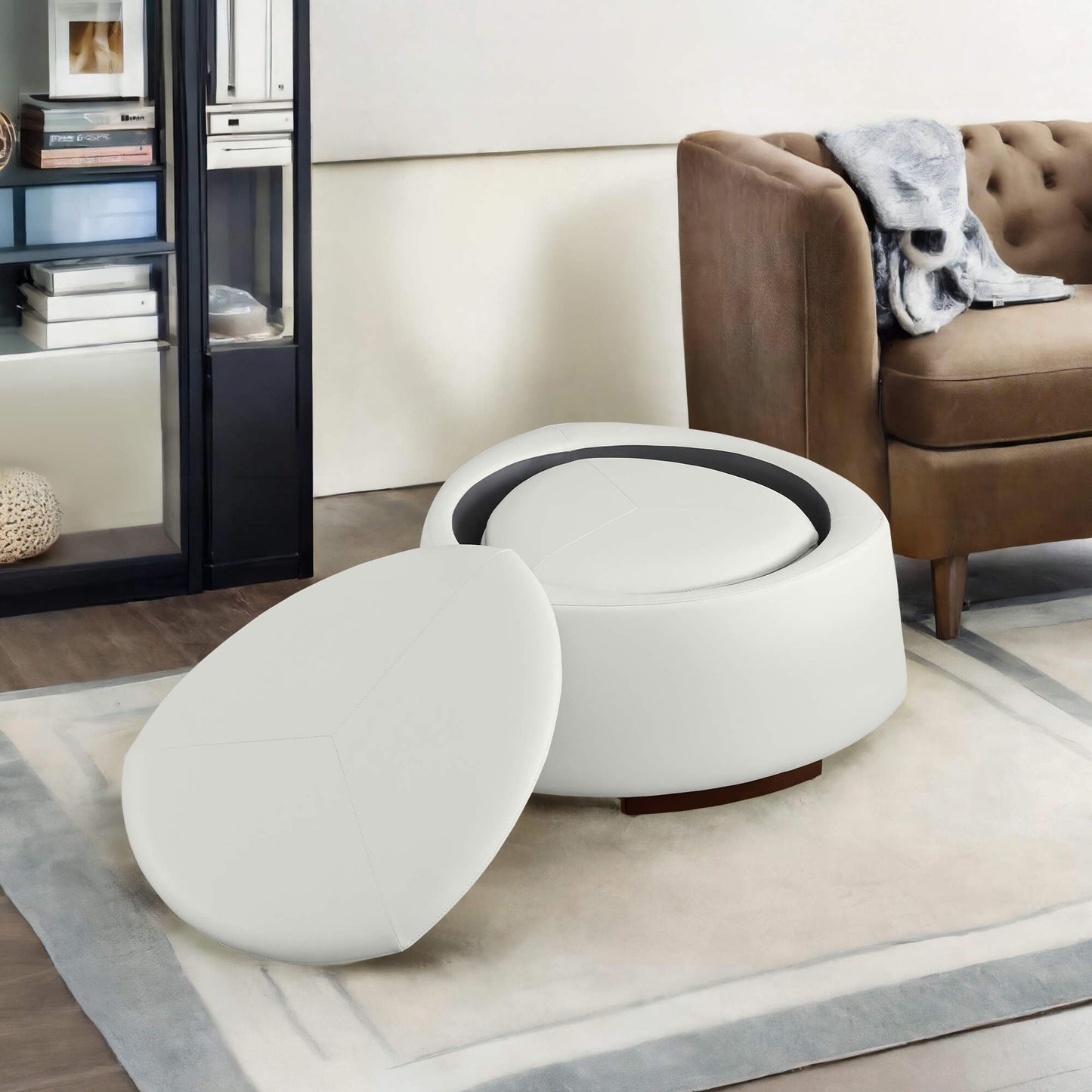 Twin Stone-Shaped Ottoman with Hidden Storage
