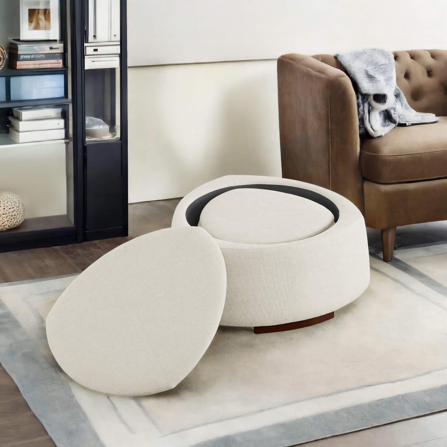Twin Stone-Shaped Ottoman with Hidden Storage