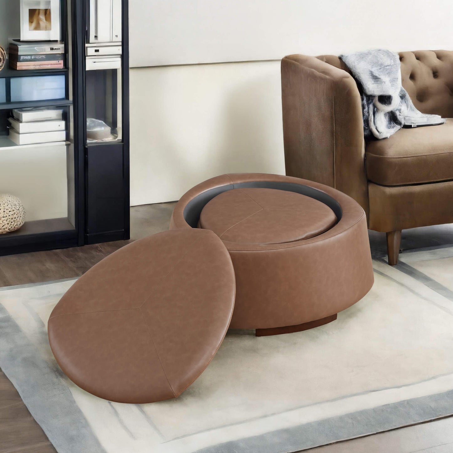 Twin Stone-Shaped Ottoman with Hidden Storage