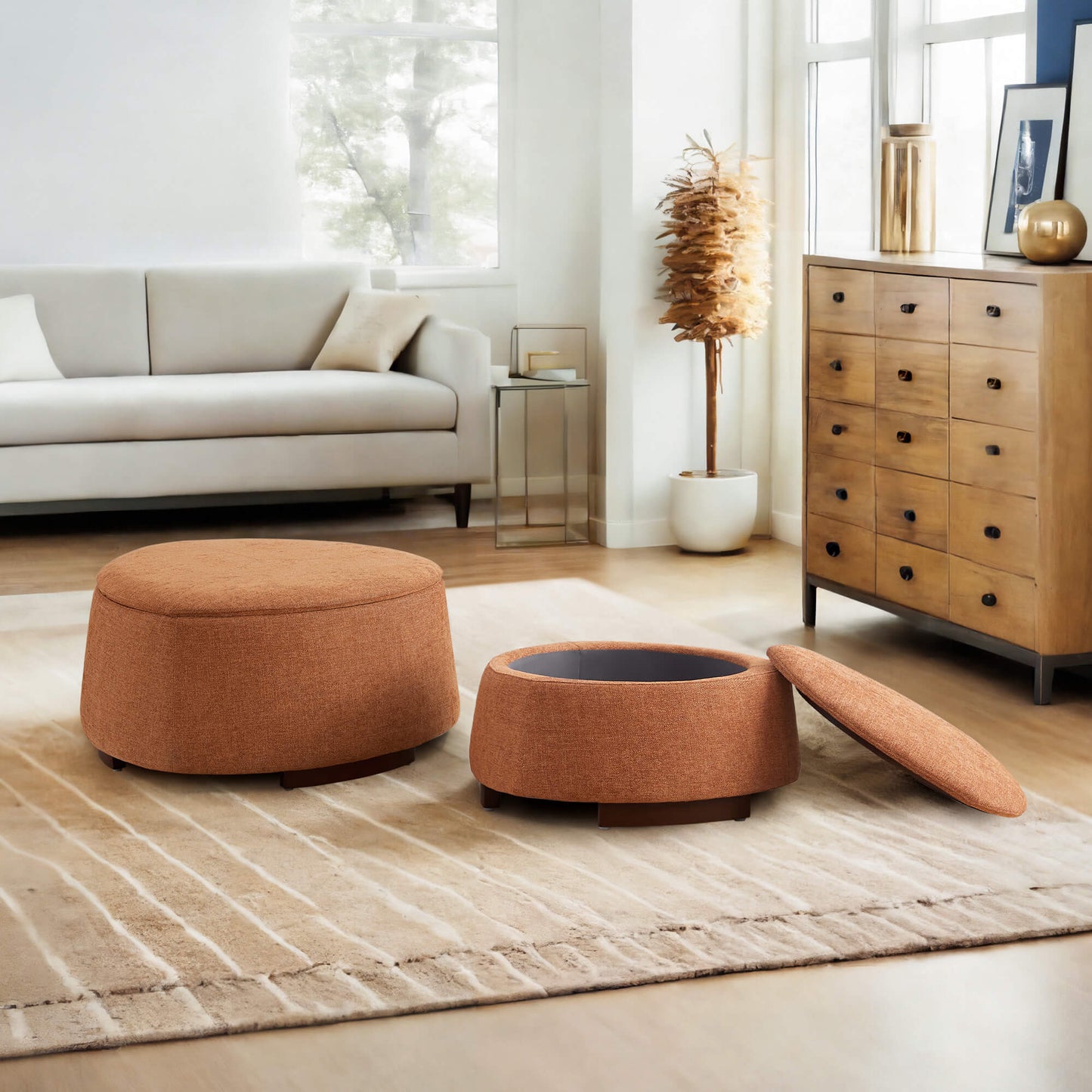 Twin Stone-Shaped Ottoman with Hidden Storage