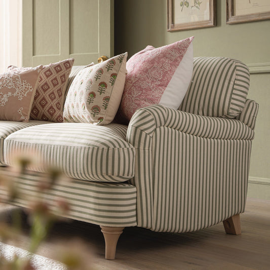 Two-Seater Sofa in Green Striped Linen Blend