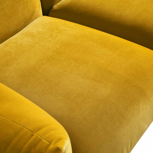 Two Seater Sofa in Goldenrod Velvet with Rolled Arms