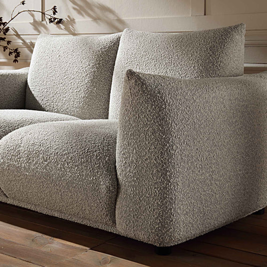 Two Seater Sofa in Mist Grey Boucle with Rounded Arms