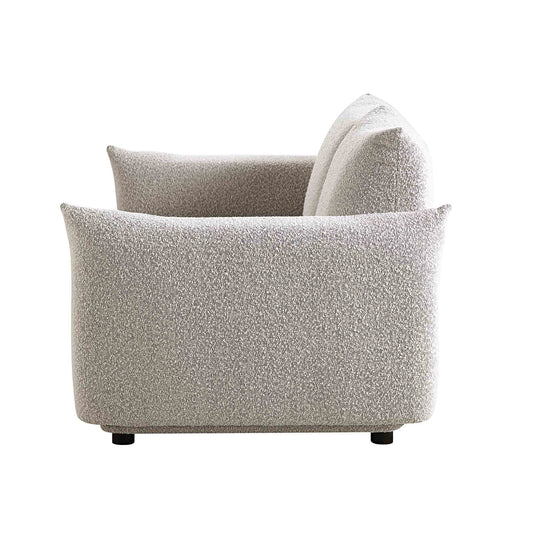 Two Seater Sofa in Mist Grey Boucle with Rounded Arms