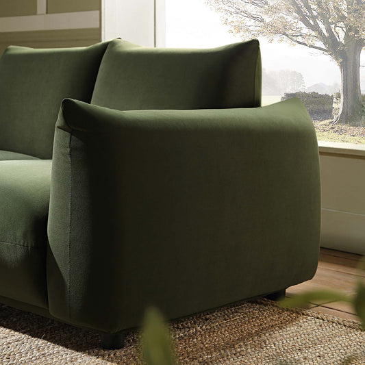 Two Seater Sofa in Moss Green Velvet with Clean Lines