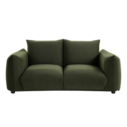 Two Seater Sofa in Moss Green Velvet with Clean Lines