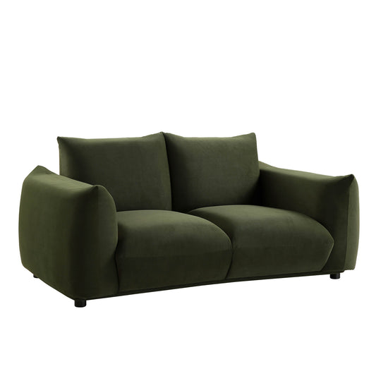 Two Seater Sofa in Moss Green Velvet with Clean Lines