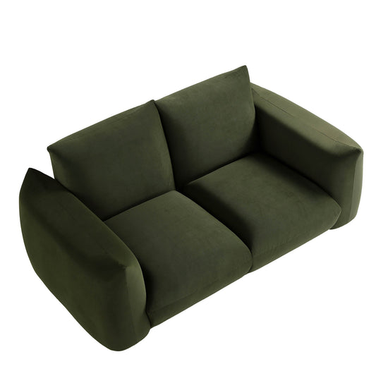 Two Seater Sofa in Moss Green Velvet with Clean Lines