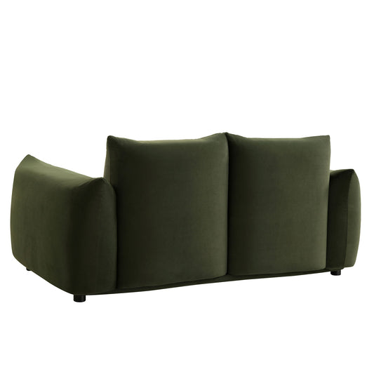 Two Seater Sofa in Moss Green Velvet with Clean Lines