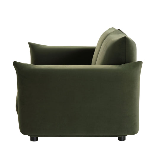 Two Seater Sofa in Moss Green Velvet with Clean Lines