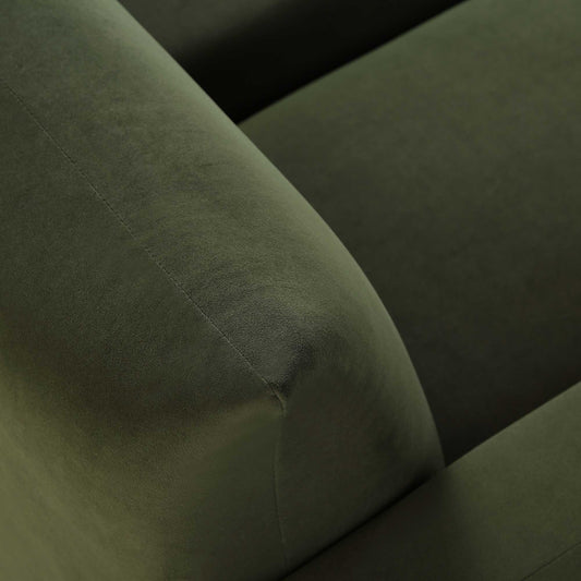 Two Seater Sofa in Moss Green Velvet with Clean Lines