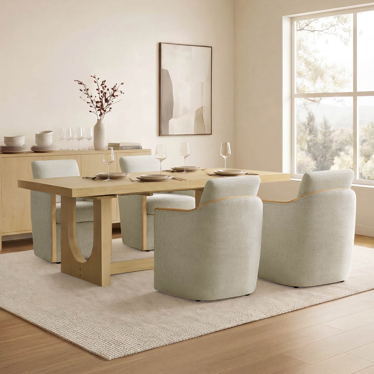 U-Shaped Extendable Dining Table with Wood Base, 78"-95.9" for 4-6