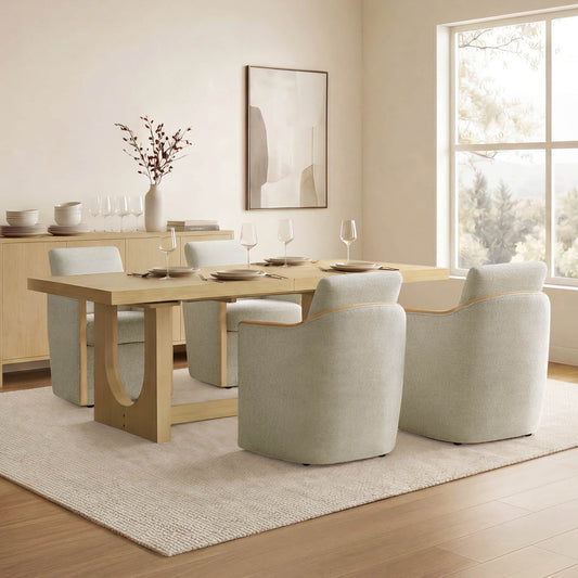 U-Shaped Extendable Dining Table with Wood Base, 78"-95.9" for 4-6