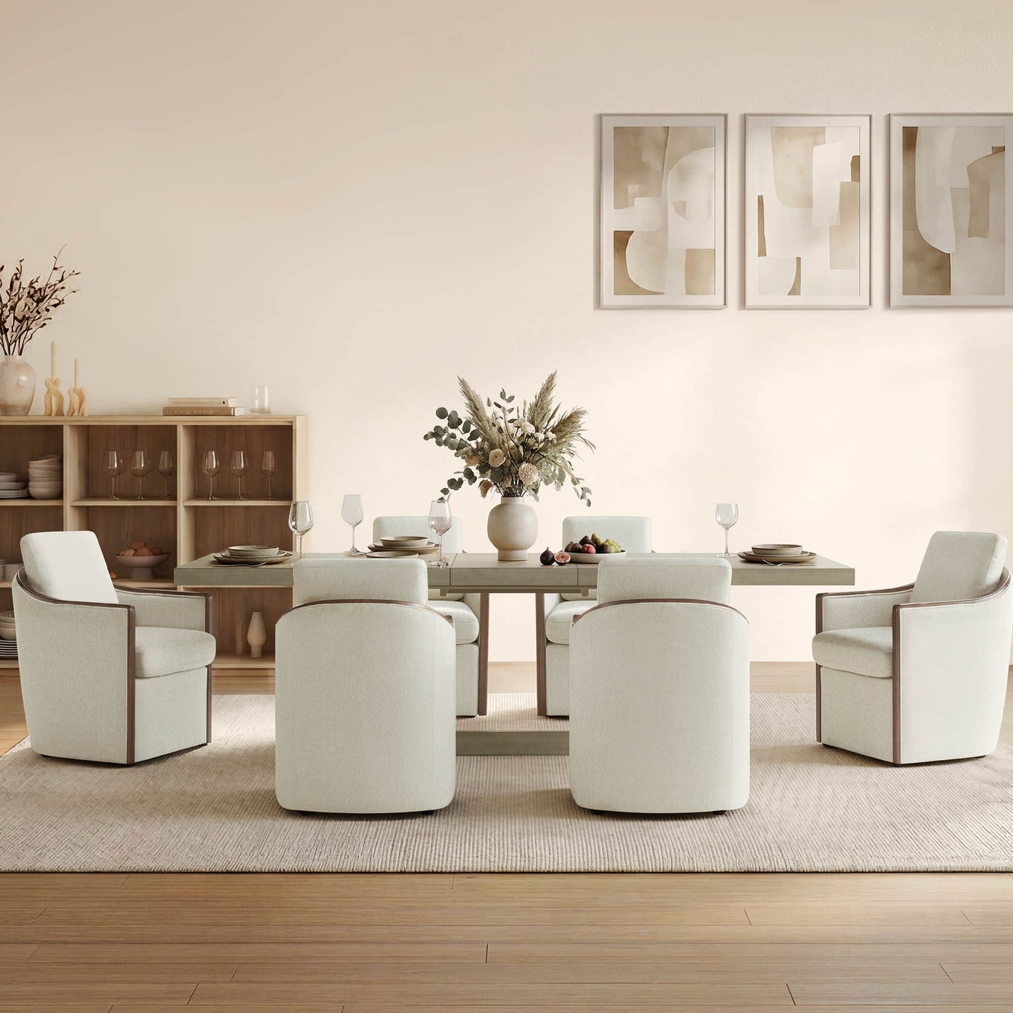 U-Shaped Extendable Dining Table with Wood Base, 78"-95.9" for 4-6