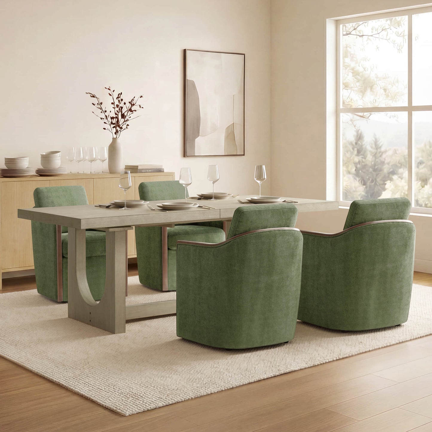 U-Shaped Extendable Dining Table with Wood Base, 78"-95.9" for 4-6
