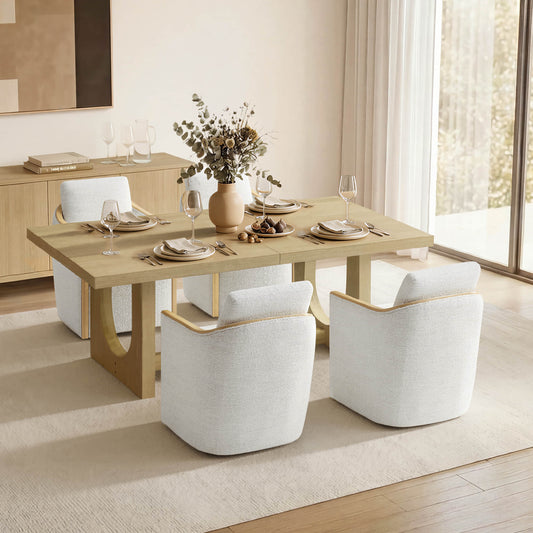 U-Shaped Wood Extendable Dining Table, 78"-95.9" Size