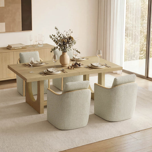 U-Shaped Wood Extendable Dining Table, 78"-95.9" Size
